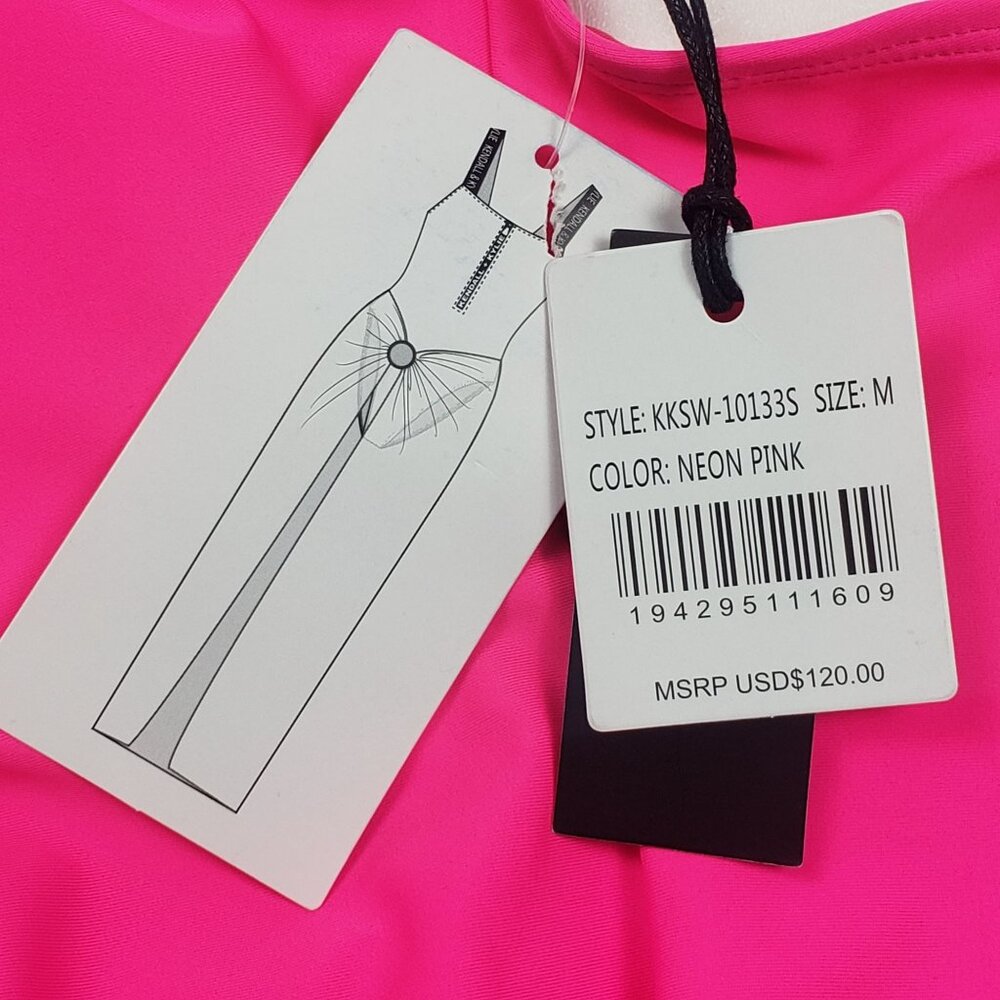 Kendall and Kylie One Piece Swimsuit Women's Medium Neon Pink & Black Call Out - Picture 10 of 16
